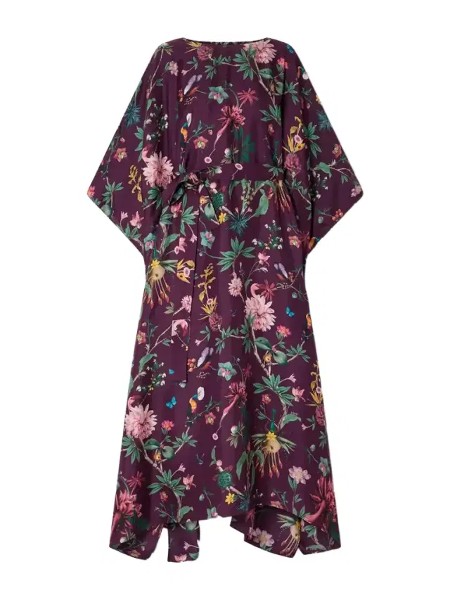 Belted Floral-print Silk-twill Kaftan