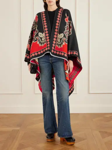 La DoubleJ Soul Frayed Wool And Silk-blend Jacquard Poncho | Thumbnail 2 La DoubleJ Soul Frayed Wool And Silk-blend Jacquard Poncho | Thumbnail 2