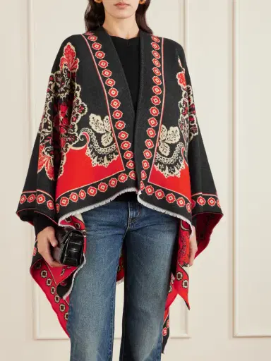 La DoubleJ Soul Frayed Wool And Silk-blend Jacquard Poncho | Thumbnail 3 La DoubleJ Soul Frayed Wool And Silk-blend Jacquard Poncho | Thumbnail 3