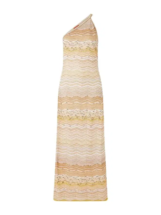 Missoni One-shoulder Sequin-embellished Striped Metallic Crochet-knit Maxi Dress