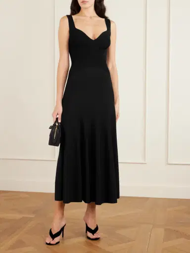 Alaïa Ribbed-knit And Jersey Pleated Midi Dress | Thumbnail 2 Alaïa Ribbed-knit And Jersey Pleated Midi Dress | Thumbnail 2