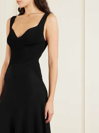 Alaïa Ribbed-knit And Jersey Pleated Midi Dress | Thumbnail 4 Alaïa Ribbed-knit And Jersey Pleated Midi Dress | Thumbnail 4