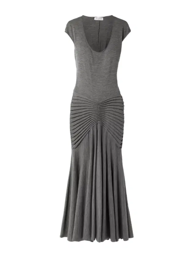 Alaïa Pleated Wool Maxi Dress