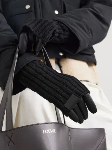 Loewe Leather-trimmed Ribbed Cashmere Gloves | Thumbnail 2