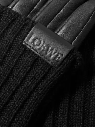 Loewe Leather-trimmed Ribbed Cashmere Gloves | Thumbnail 3