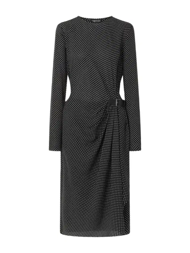 Buckle-detailed Polka-dot Silk-twill Midi Dress