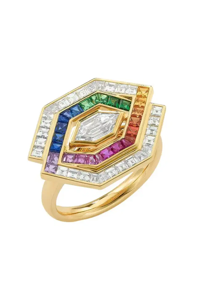 Diamond Rainbow Sapphire Entwined Ring