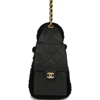 Chanel Chanel Small 25 Hobo Bag Black Crumpled Sheepskin and Shearling Antique Gold Hardware | Thumbnail 3