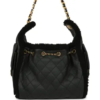 Chanel Chanel Small 25 Hobo Bag Black Crumpled Sheepskin and Shearling Antique Gold Hardware | Thumbnail 4