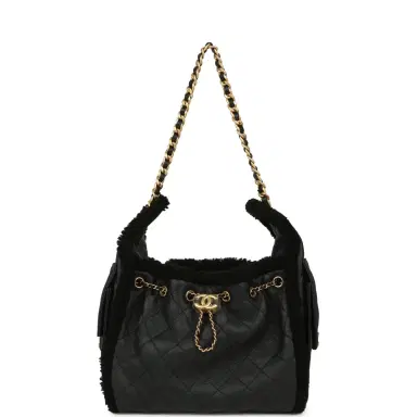 Chanel Chanel Small 25 Hobo Bag Black Crumpled Sheepskin and Shearling Antique Gold Hardware | Thumbnail 6