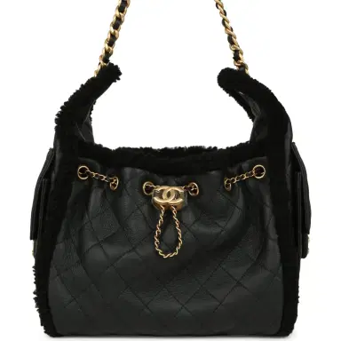 Chanel Chanel Small 25 Hobo Bag Black Crumpled Sheepskin and Shearling Antique Gold Hardware | Thumbnail 1