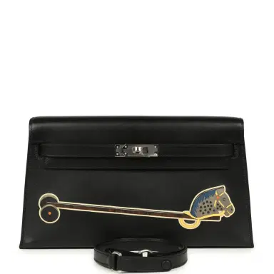 HERMÈS Hermes Kelly Elan "Cheval De Bois" Black and Multi Tadelakt Palladium Hardware | Thumbnail 1