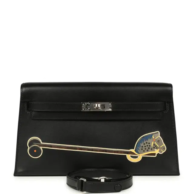 hermes Hermes Kelly Elan "Cheval De Bois" Black and Multi Tadelakt Palladium Hardware