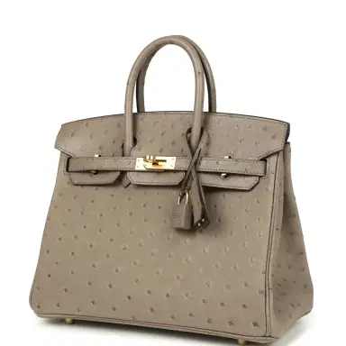 HERMÈS Pre-owned Hermes Birkin 25 Gris Tourterelle Ostrich Gold Hardware | Thumbnail 5 HERMÈS Pre-owned Hermes Birkin 25 Gris Tourterelle Ostrich Gold Hardware | Thumbnail 5