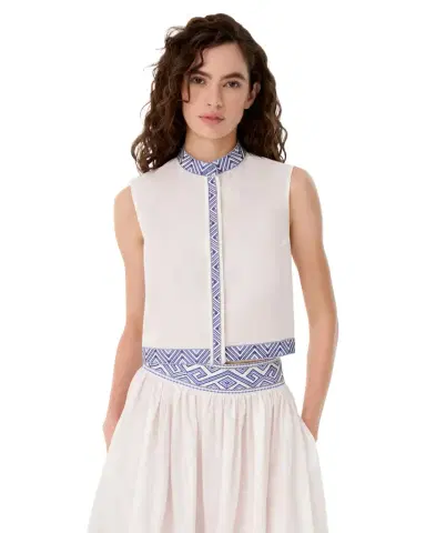 Emporio Sirenuse Andorra Top with Iris Embroidery | Thumbnail 1