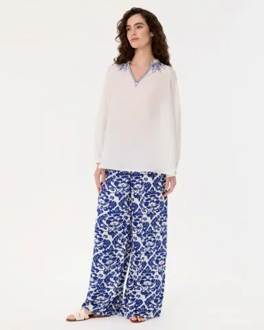 Emporio Sirenuse Ilizia Blouse with Iris Embroidery | Thumbnail 3 Emporio Sirenuse Ilizia Blouse with Iris Embroidery | Thumbnail 3