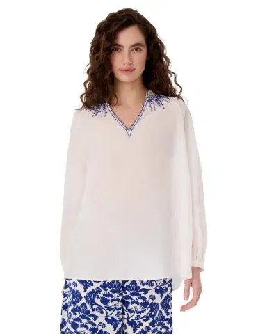 Emporio Sirenuse Ilizia Blouse with Iris Embroidery | Thumbnail 1 Emporio Sirenuse Ilizia Blouse with Iris Embroidery | Thumbnail 1