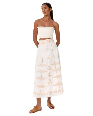 Emporio Sirenuse New Camille Skirt with Iris Embroidery | Thumbnail 1 Emporio Sirenuse New Camille Skirt with Iris Embroidery | Thumbnail 1