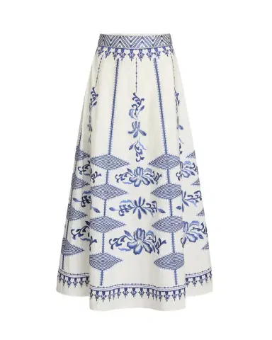 Emporio Sirenuse New Camille Skirt with Iris Embroidery | Thumbnail 1 Emporio Sirenuse New Camille Skirt with Iris Embroidery | Thumbnail 1