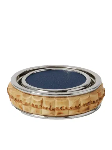 Lorenzi Milano Set of Six Chrome-Plated, Bamboo and Full-Grain Leather Coasters - Men | Thumbnail 1