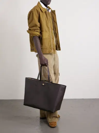 Burberry Large Reversible Full-Grain Leather and Checked Canvas Tote Bag - Men | Thumbnail 2 Burberry Large Reversible Full-Grain Leather and Checked Canvas Tote Bag - Men | Thumbnail 2