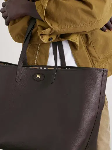 Burberry Large Reversible Full-Grain Leather and Checked Canvas Tote Bag - Men | Thumbnail 3 Burberry Large Reversible Full-Grain Leather and Checked Canvas Tote Bag - Men | Thumbnail 3