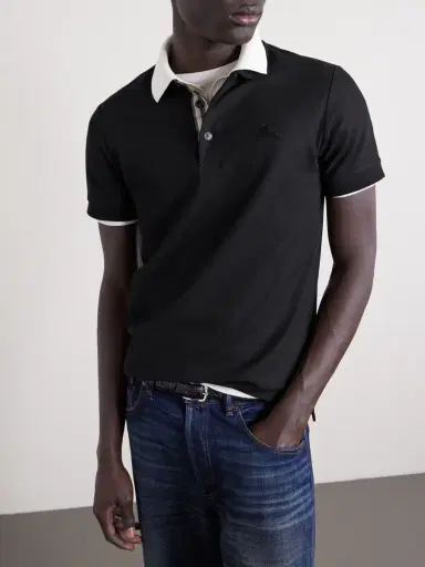 Burberry EKD Logo-Embroidered Cotton-Piqué Polo Shirt - Men | Thumbnail 3
