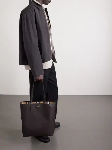 Burberry Reversible Full-Grain Leather and Checked Canvas Tote Bag - Men | Thumbnail 2 Burberry Reversible Full-Grain Leather and Checked Canvas Tote Bag - Men | Thumbnail 2