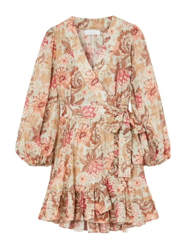 Daylight Ruffled Printed Cotton Mini Wrap Dress