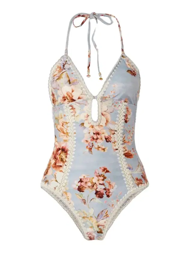 Awaken Crochet-trimmed Floral-print Halterneck Swimsuit
