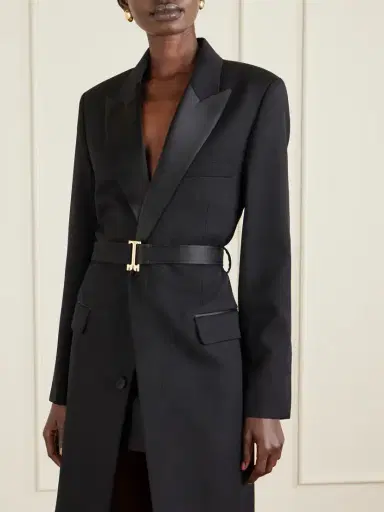 Victoria Beckham Belted Satin-trimmed Twill Coat | Thumbnail 3 Victoria Beckham Belted Satin-trimmed Twill Coat | Thumbnail 3