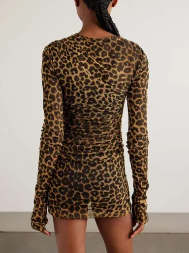Saint Laurent Leopard-print Ruched Mesh Mini Dress | Thumbnail 3 Saint Laurent Leopard-print Ruched Mesh Mini Dress | Thumbnail 3