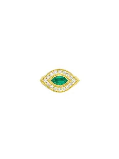 Wish Fine Jewelry 0.46ct Diamond Emerald 14K Gold Signet Ring | Thumbnail 1