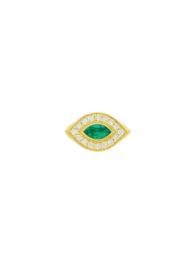 Wish Fine Jewelry 0.46ct Diamond Emerald 14K Gold Signet Ring