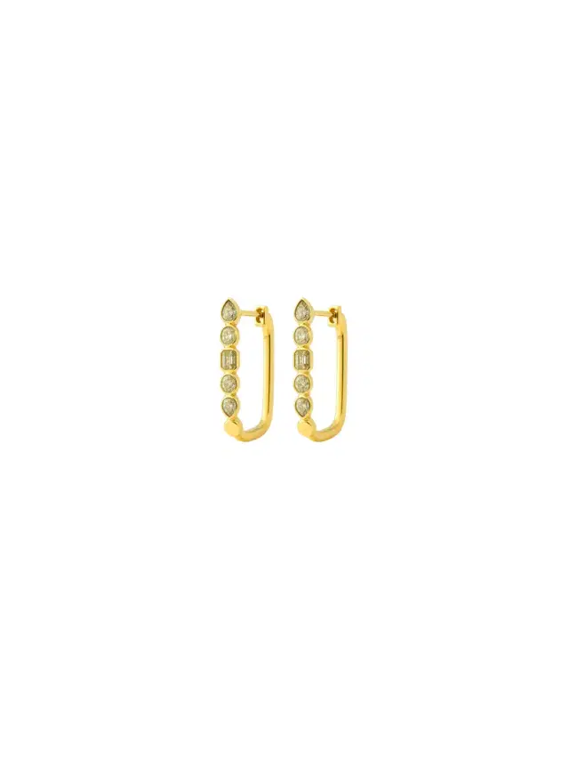 Wish Fine Jewelry 0.61ct Diamond 14K Gold Multi Shape Hoop Earrings
