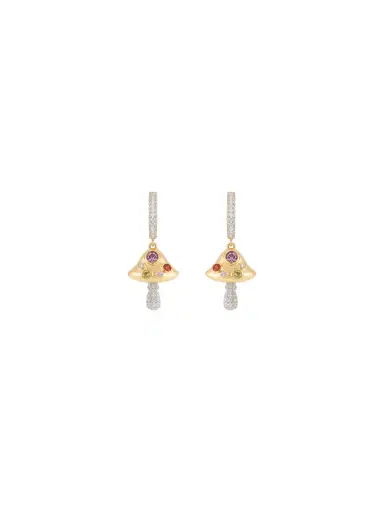 Wish Fine Jewelry 0.93ct Diamond Multi Gemstone 14K Gold Mushroom Dangle Drop Earrings | Thumbnail 1