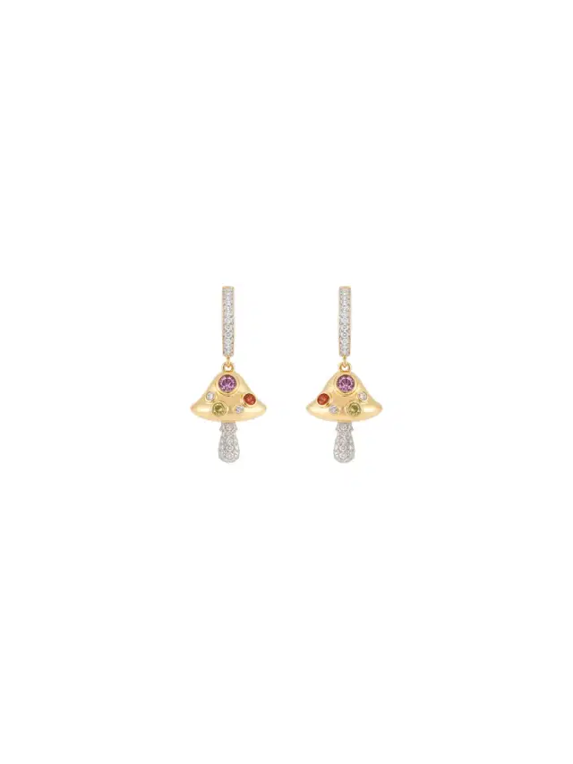 Wish Fine Jewelry 0.93ct Diamond Multi Gemstone 14K Gold Mushroom Dangle Drop Earrings