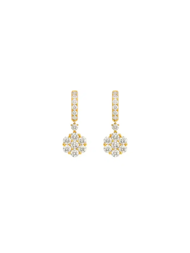 3.00ct Diamond 18K Gold Flower Drop Earrings
