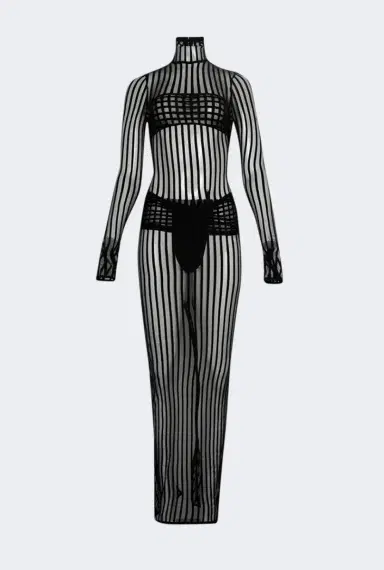 LaQuan Smith Open Back Maxi Dress with Cross Grain Detail | Thumbnail 2 LaQuan Smith Open Back Maxi Dress with Cross Grain Detail | Thumbnail 2