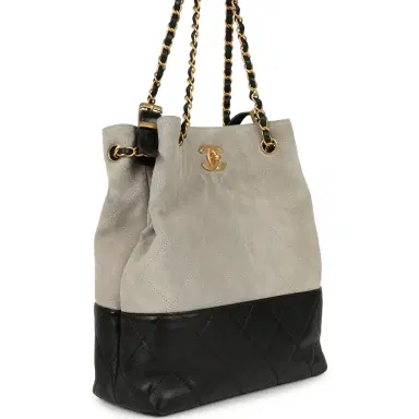 Chanel Chanel Coco Shopping Bag Dark Grey Suede and Black Shiny Lambskin Brushed Gold Hardware | Thumbnail 2