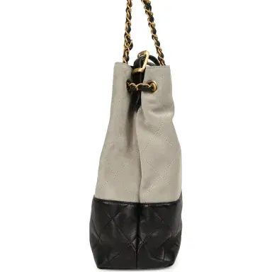 Chanel Chanel Coco Shopping Bag Dark Grey Suede and Black Shiny Lambskin Brushed Gold Hardware | Thumbnail 3