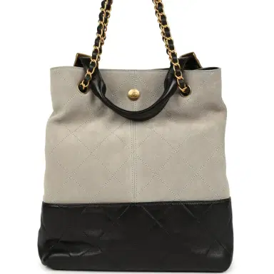 Chanel Chanel Coco Shopping Bag Dark Grey Suede and Black Shiny Lambskin Brushed Gold Hardware | Thumbnail 4