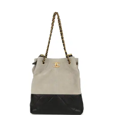 Chanel Chanel Coco Shopping Bag Dark Grey Suede and Black Shiny Lambskin Brushed Gold Hardware | Thumbnail 7
