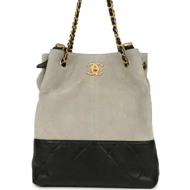 Chanel Chanel Coco Shopping Bag Dark Grey Suede and Black Shiny Lambskin Brushed Gold Hardware | Thumbnail 1