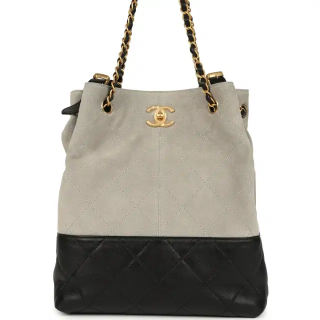 Chanel Chanel Coco Shopping Bag Dark Grey Suede and Black Shiny Lambskin Brushed Gold Hardware