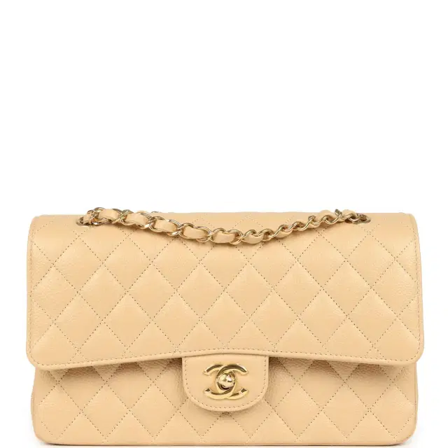 Chanel Medium Classic Double Flap Beige Caviar Gold Hardware