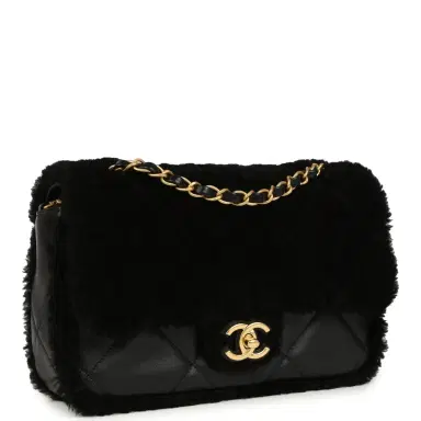 Chanel Chanel Medium Shearling Flap Bag Black Lambskin Brushed Gold Hardware | Thumbnail 2 Chanel Chanel Medium Shearling Flap Bag Black Lambskin Brushed Gold Hardware | Thumbnail 2