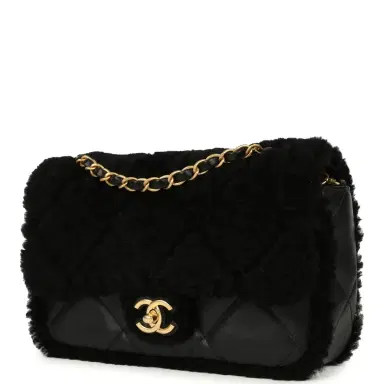 Chanel Chanel Medium Shearling Flap Bag Black Lambskin Brushed Gold Hardware | Thumbnail 5 Chanel Chanel Medium Shearling Flap Bag Black Lambskin Brushed Gold Hardware | Thumbnail 5