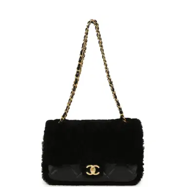 Chanel Chanel Medium Shearling Flap Bag Black Lambskin Brushed Gold Hardware | Thumbnail 7 Chanel Chanel Medium Shearling Flap Bag Black Lambskin Brushed Gold Hardware | Thumbnail 7