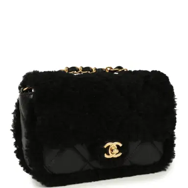 Chanel Chanel Mini Shearling Flap Bag Black Lambskin Brushed Gold Hardware | Thumbnail 2 Chanel Chanel Mini Shearling Flap Bag Black Lambskin Brushed Gold Hardware | Thumbnail 2
